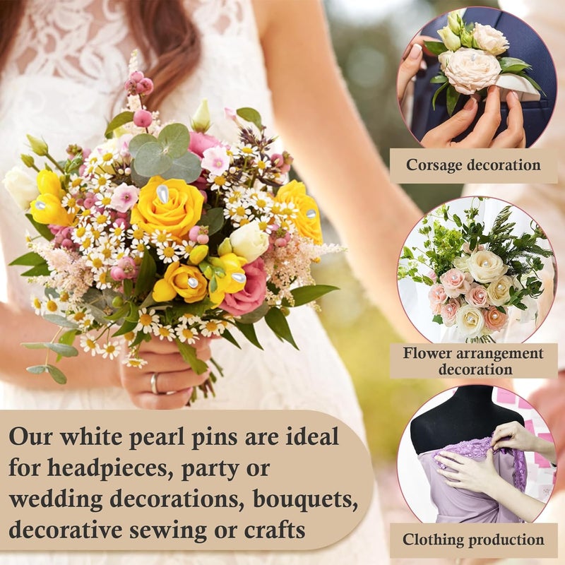 Kogyxe 200 Pcs Corsage Pins, 2 Styles Boutonniere Pins, White Straight Head for DIY Decoration, Wedding, Jewelry Flower Decoration - Image 5